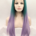 Long Straight Without Bangs Lace Front Ombre/2 Tone Synthetic Women Wigs