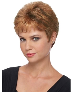 Straight Brown Boycuts 4" Synthetic Capless Wigs