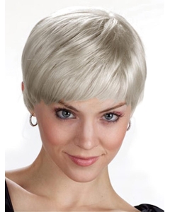 Easy Straight Cropped Synthetic Grey Wigs