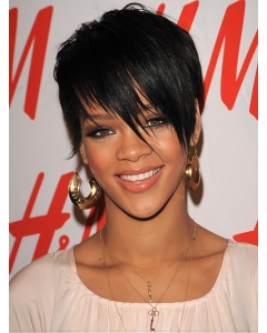 Black Lace Front Cropped Rihanna Wigs