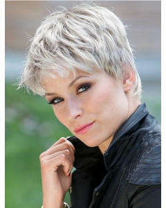 Discount Lace Front Cropped Synthetic Grey Wigs