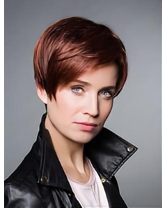 Monofilament 6" Straight Synthetic Cropped Auburn Boycuts Wigs For Cancer Patients