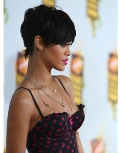 Black Straight Cropped Rihanna Wigs