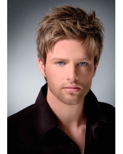 Brown Straight Remy Human Hair Ideal Men Wigs