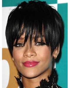 Comfortable Black Straight Cropped Rihanna Wigs