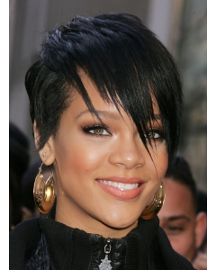 Traditiona Black Lace Front Cropped Rihanna Wigs