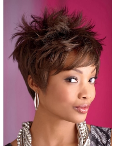 Fabulous Brown Wavy Cropped African American Wigs