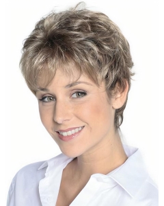 Refined Wavy Cropped Synthetic Grey Wigs