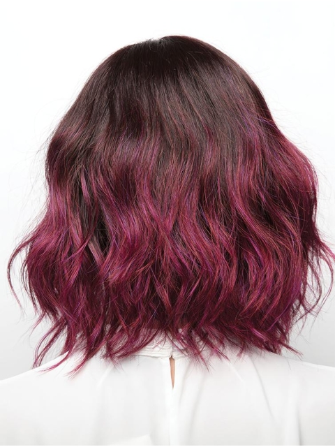 Black To Fuchsia 12" Without Bangs Chin Length Flexibility Monofilament Wigs