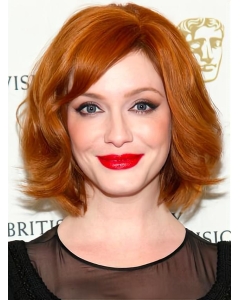 Fabulous Chin Length Wavy Full Lace Copper Wigs 12 Inch