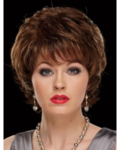 Fashional Chin Length Wavy Brown With Bangs Beautiful Wigs