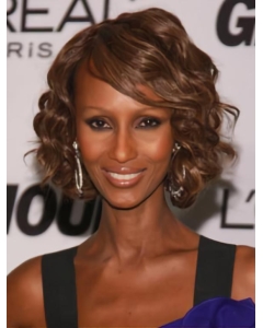 Capless Chin Length Wavy Synthetic Iman Wigs