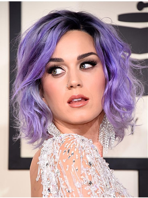 Wavy Purple Full Lace Chin Length Bobs Katy Perry Wigs