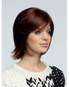 Brown Style Wavy Remy Human Hair Medium Wigs