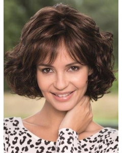 Shining Brown Wavy Chin Length Remy Human Lace Wigs