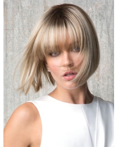 8" Chin Length Straight Blonde Synthetic Wigs With Bangs