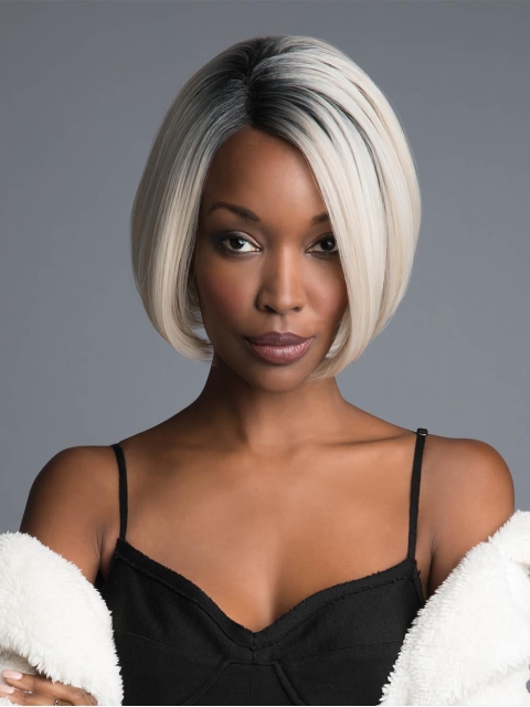 Black to White 10" Straight Chin Length Bob Wigs