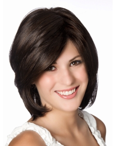 Straight 11" Black Layered Ladies Human Hair Wigs