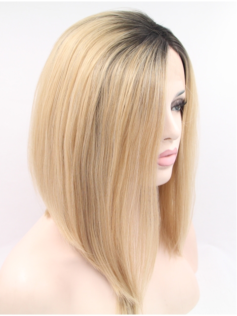 12" Straight Blonde Without Bangs Synthetic Chin Length Lace Front Wigs
