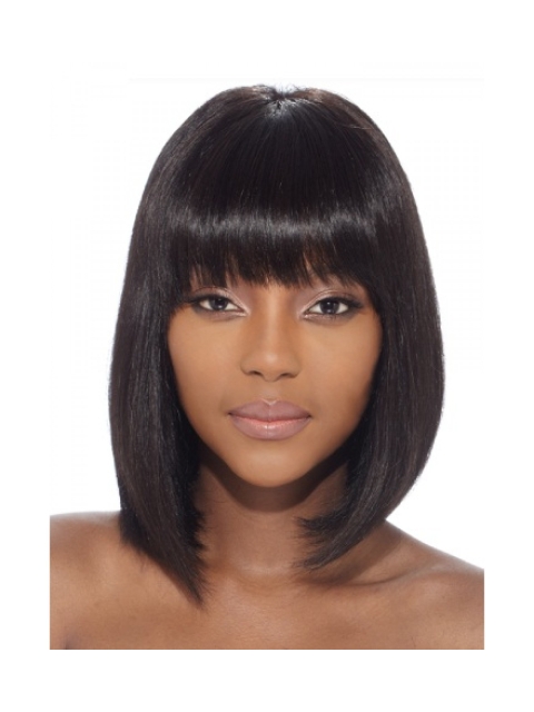 Comfortable Black Straight Chin Length African American Wigs