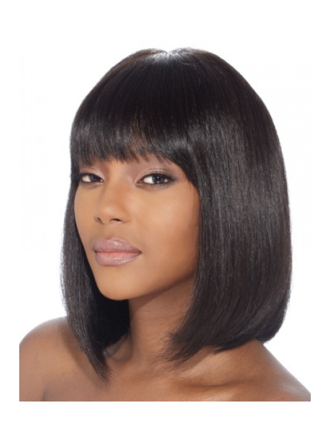 Comfortable Black Straight Chin Length African American Wigs