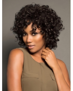 Comfortable 10" Curly Chin Length With Bangs African American Wigs