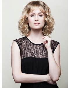 10" Curly Blonde With Bangs Medium Wigs