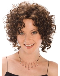 Designed Brown Curly Chin Length Synthetic Wigs