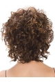 Designed Brown Curly Chin Length Synthetic Wigs