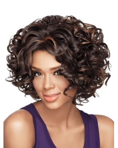 Good Brown Curly Chin Length African American Wigs