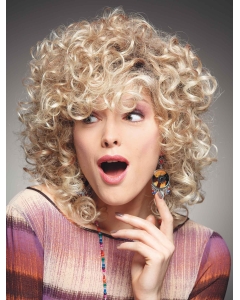 Fashional Blonde Chin Length Curly With Bangs Beautiful Wigs