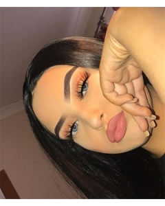 Black Long Straight Swan Synthetic 13*4 Lace Front Wigs