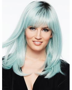 Nice Capless Long Straight White With Bangs Synthetic Women Wigs