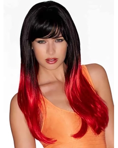 22" Long Straight Ombre/2 tone With Bangs Lace Front Synthetic  Wigs For Women