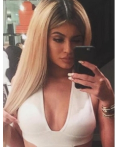 16'' Long New Design Straight Lace Front Blonde Without Bangs Synthetic Women Kylie Jenner Wigs
