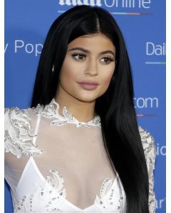 22'' Long Gorgeous Straight Black Without Bangs Lace Front Synthetic Kylie Jenner Women Wigs