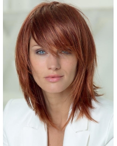 14'' Beautiful Long Straight Capless Fashional Auburn Layered Human Hair Women Wigs