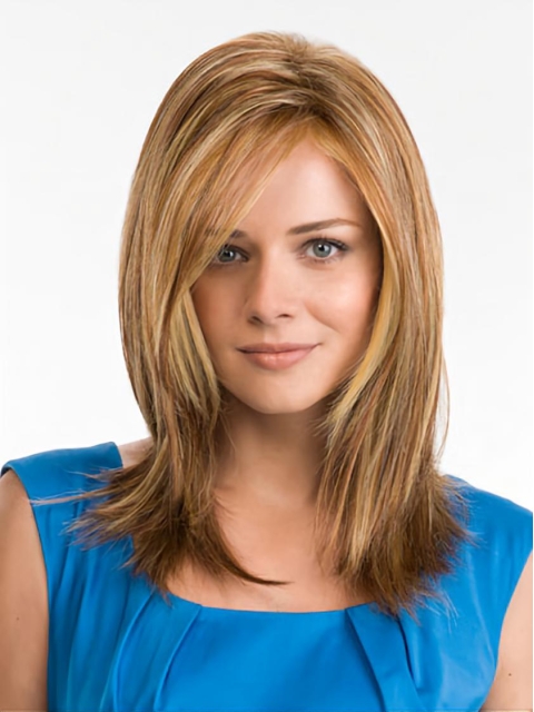 16'' Long Straight Blonde 100% Hand-Tied Mono Top Lace Front Synthetic Women Wigs