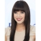 16'' Black Straight Long 100% Hand Tied Remy Human Hair Women Wigs