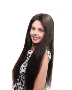 26'' Sleek Black Straight 100% Hand-Tied Mono Top Lace Front Remy Human Hair Women Wigs