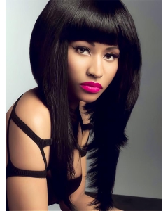 18'' New Black Lace Front Long Indian Remy  Human Hair Nicki Minaj Women Wigs