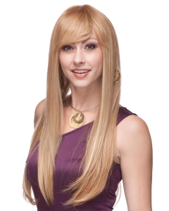 26'' Long Straight Blonde Monofilament Remy Human Hair Women Wigs