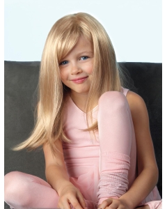 18'' High Quality Long Straight With Bangs Mono Top Lace Front Blonde Fabulous Synthetic Women Wigs