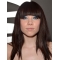 14'' Shoulder Length With Bangs Straight Brown 100% Hand-Tied Mono Top Remy Human Hair Women Wigs