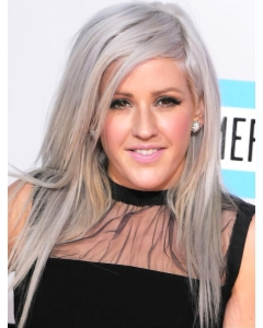 16'' Fashional High Quality Monofilament Long Straight  Women Grey Wigs