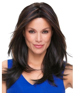 16'' Long Straight High Quality monofilament Lace Front Black Layered synthetic Women Wigs