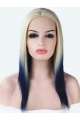 16" Straight Long Lace Front Indian Remy Human Hair Women Ombre Wigs