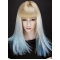 20 Inches Long Straight With Bangs Blonde to Blue Lace Front 100% Human Hair Women Ombre Wigs 