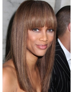 18''  Distinct Long Straight With  Bangs Glueless Lace Front Human Hair Tyra Banks Wigs