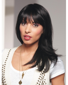 16'' Wonderful Black Long Straight With Bangs High Quality 100% Hand-Tied Synthetic Women Wigs